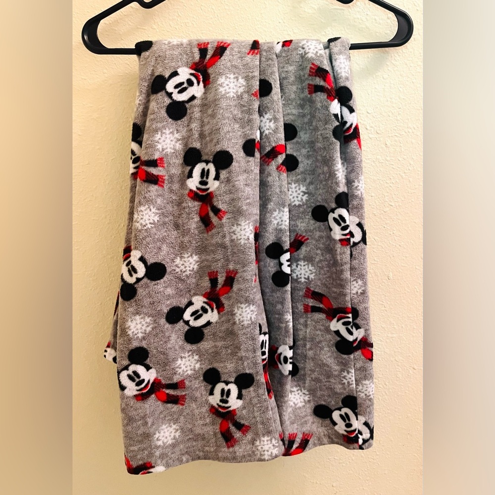 Disney Fleece Pajama Pants Christmas Mickey Mouse with Scarf Gray Size L